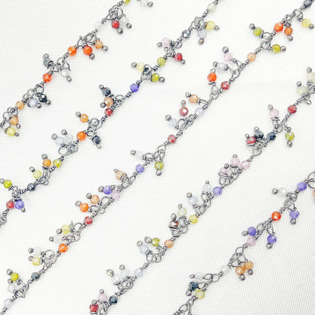 Multi Color CZ Cluster Dangle Oxidized Wire Chain. MCZ5