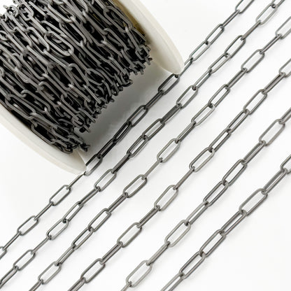 Black Rhodium Sterling Silver Matte Paperclip Chain