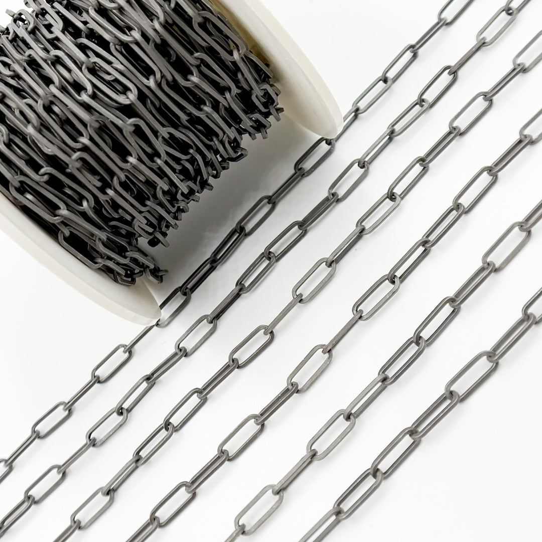 Black Rhodium Sterling Silver Matte Paperclip Chain