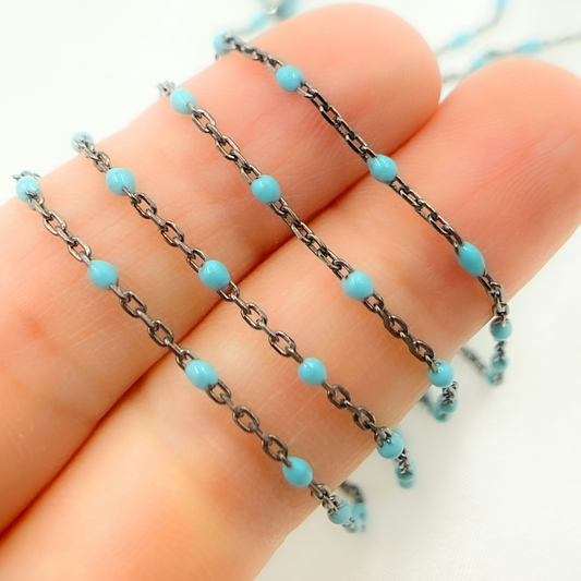 Sterling Silver Turquoise Color Enamel Marina Link Chain