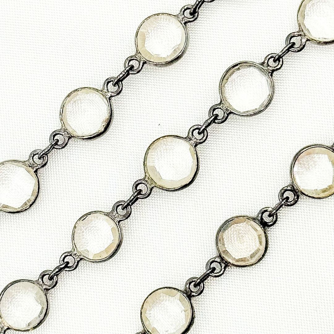 Crystal Round Shape Bezel Oxidized Wire Chain