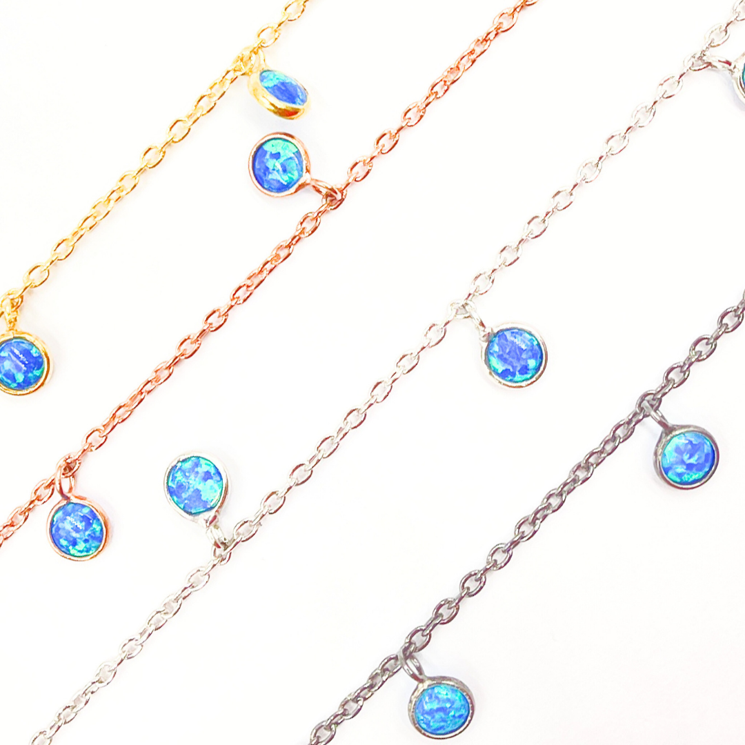 Created Blue Opal Round Shape Dangle Chain.