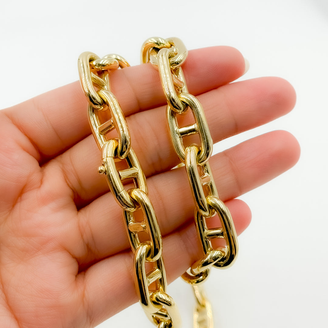 TRE006. 14K Yellow Gold Hollow Marina Chain – Bold, Thick Links