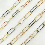 Load image into Gallery viewer, 925 Sterling Silver Tri-color Diamond Cut Paperclip Chain. V8GBR
