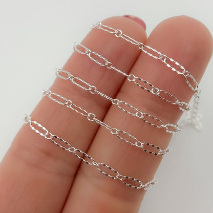 161TDSS. 925 Sterling Silver Smooth Long and Short Dapped Link Chain