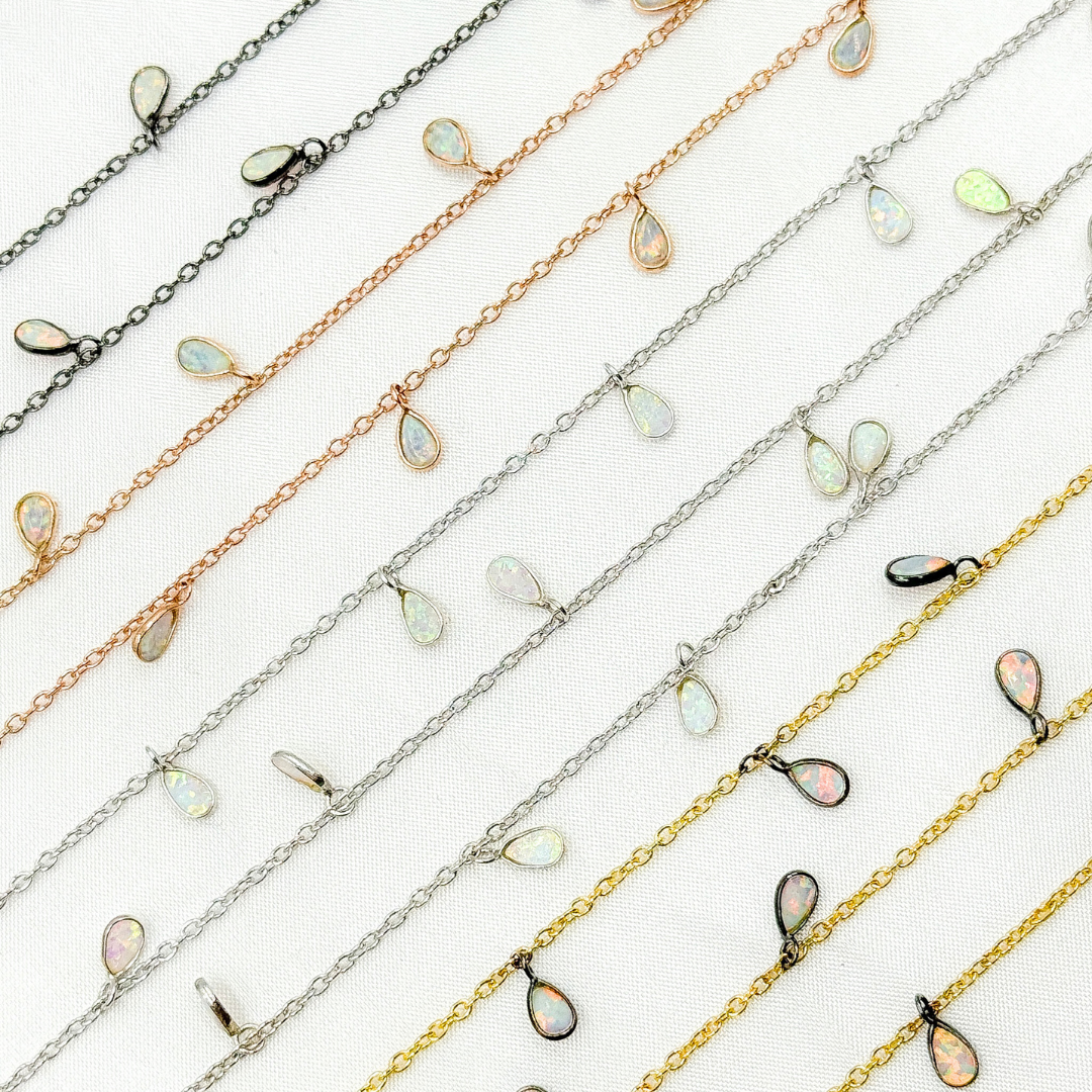 Created White Opal Tear Drop Shape Dangle Chain