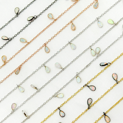 Created White Opal Tear Drop Shape Dangle Chain