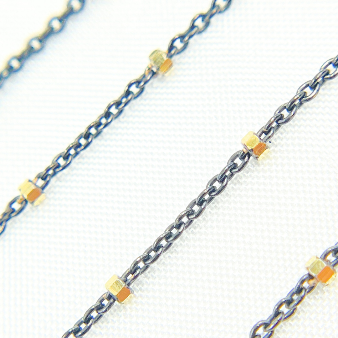 Oxidized 925 Sterling Silver Satellite Gold Plated Cube Chain