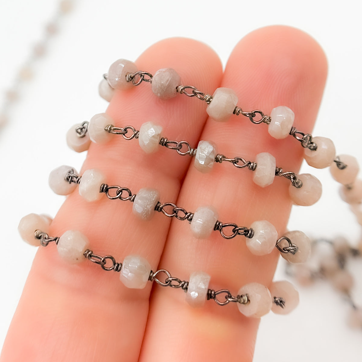 Coated Peach Moonstone Wire Chain