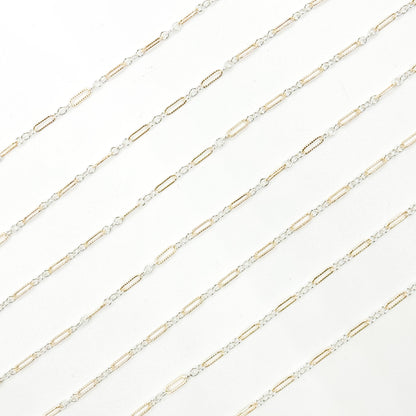 XM/1003K/SP. 14K Gold Filled and Sterling Silver Knurled Link Chain