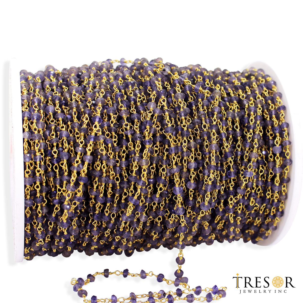 IOL1. Iolite Gold Plated 925 Sterling Silver Wire Chain