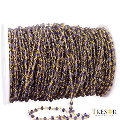 IOL1. Iolite Gold Plated 925 Sterling Silver Wire Chain