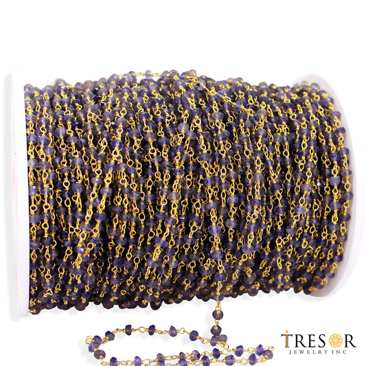 IOL1. Iolite Gold Plated 925 Sterling Silver Wire Chain