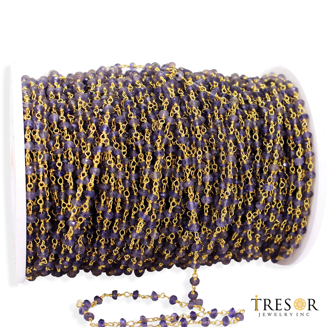 IOL1. Iolite Gold Plated 925 Sterling Silver Wire Chain