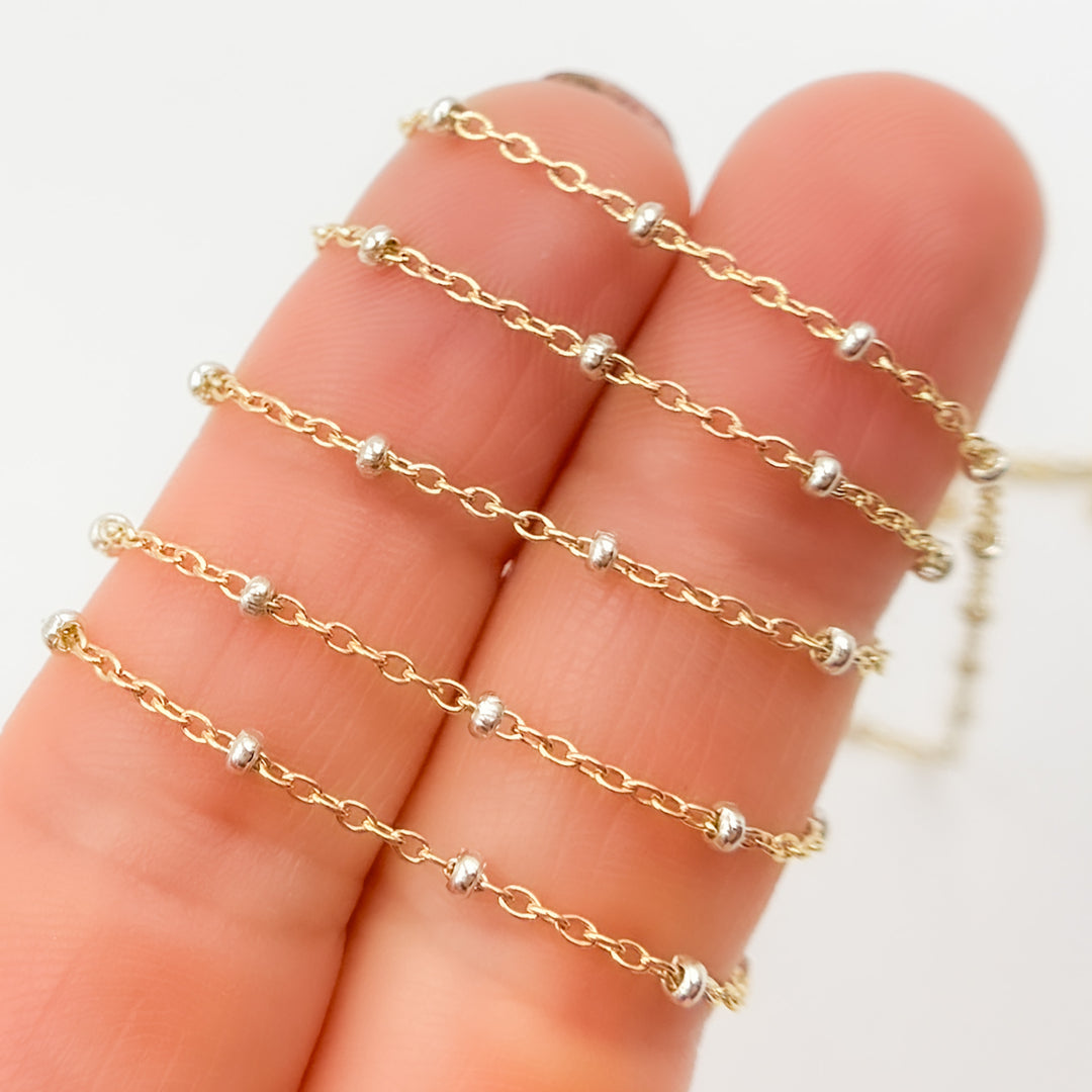 XM/S1322E/11S. 14k Gold Filled Cable with Sterling Silver Beads Satellite Chain