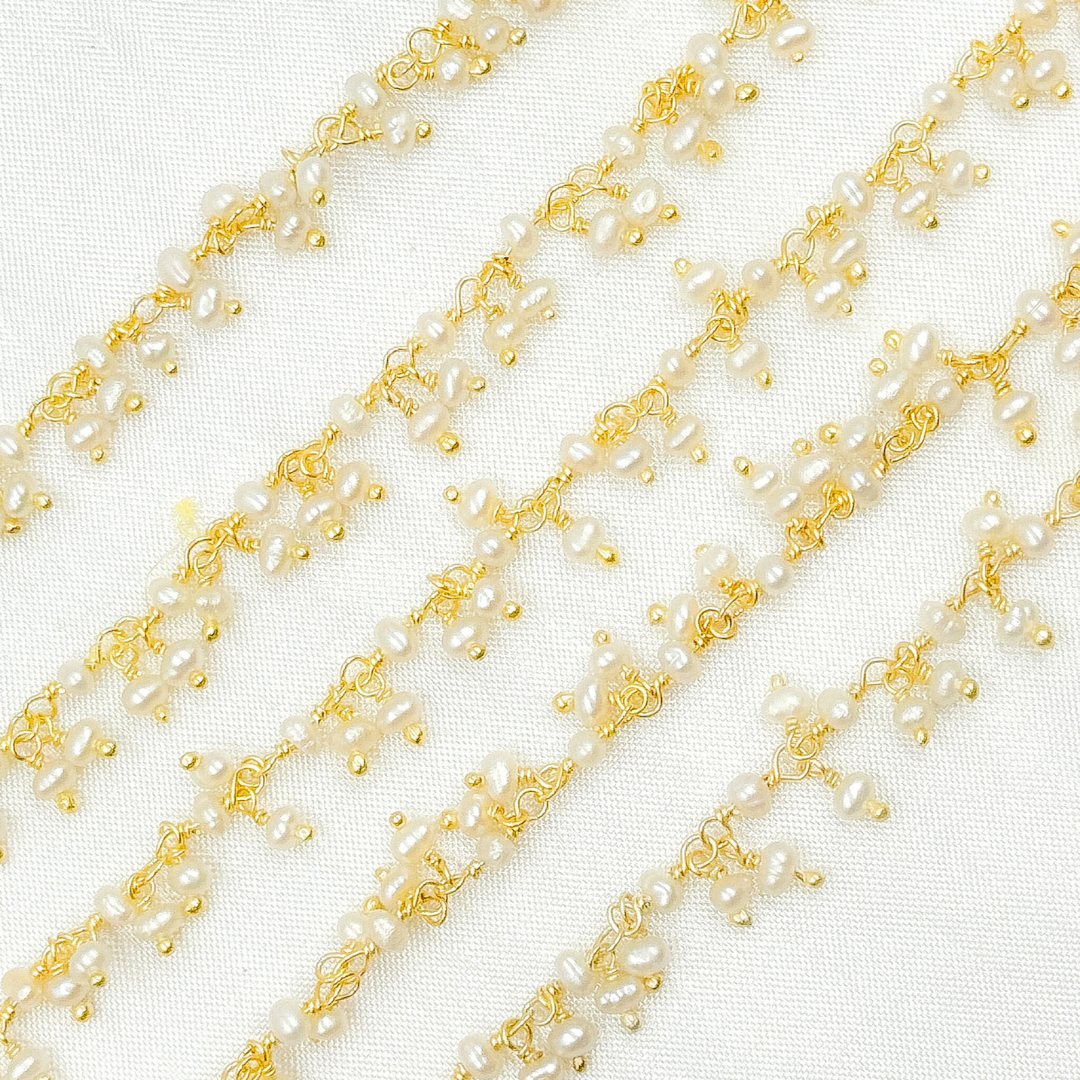PRL32. Pearl Cluster Dangle Gold Plated Wire Chain