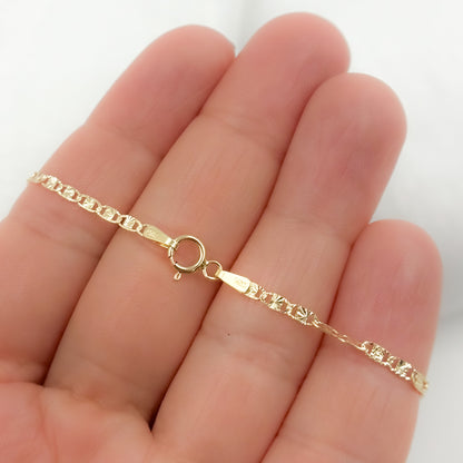 14k Solid Yellow Gold Diamond Cut Marina Link Bracelet