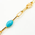 Load image into Gallery viewer, V295TURGF. 14K Gold Filled Turquoise Color Enamel with Paperclip and Diamond Cut Marina Links