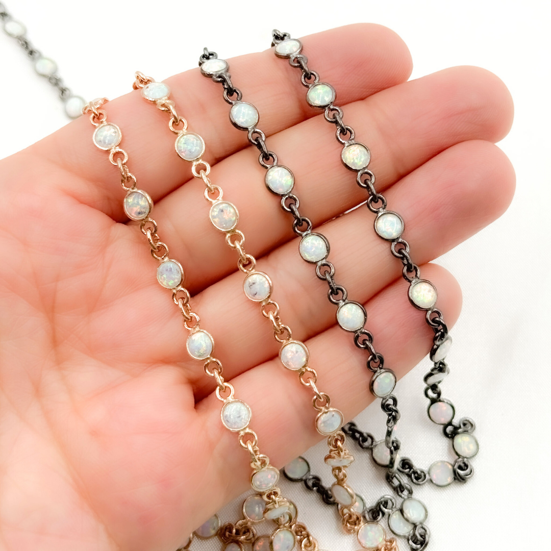 Created White Opal Round Shape Connected Chain