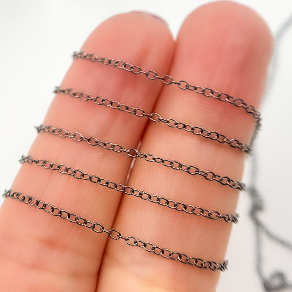 Black Rhodium Sterling Silver Smooth Cable Chain