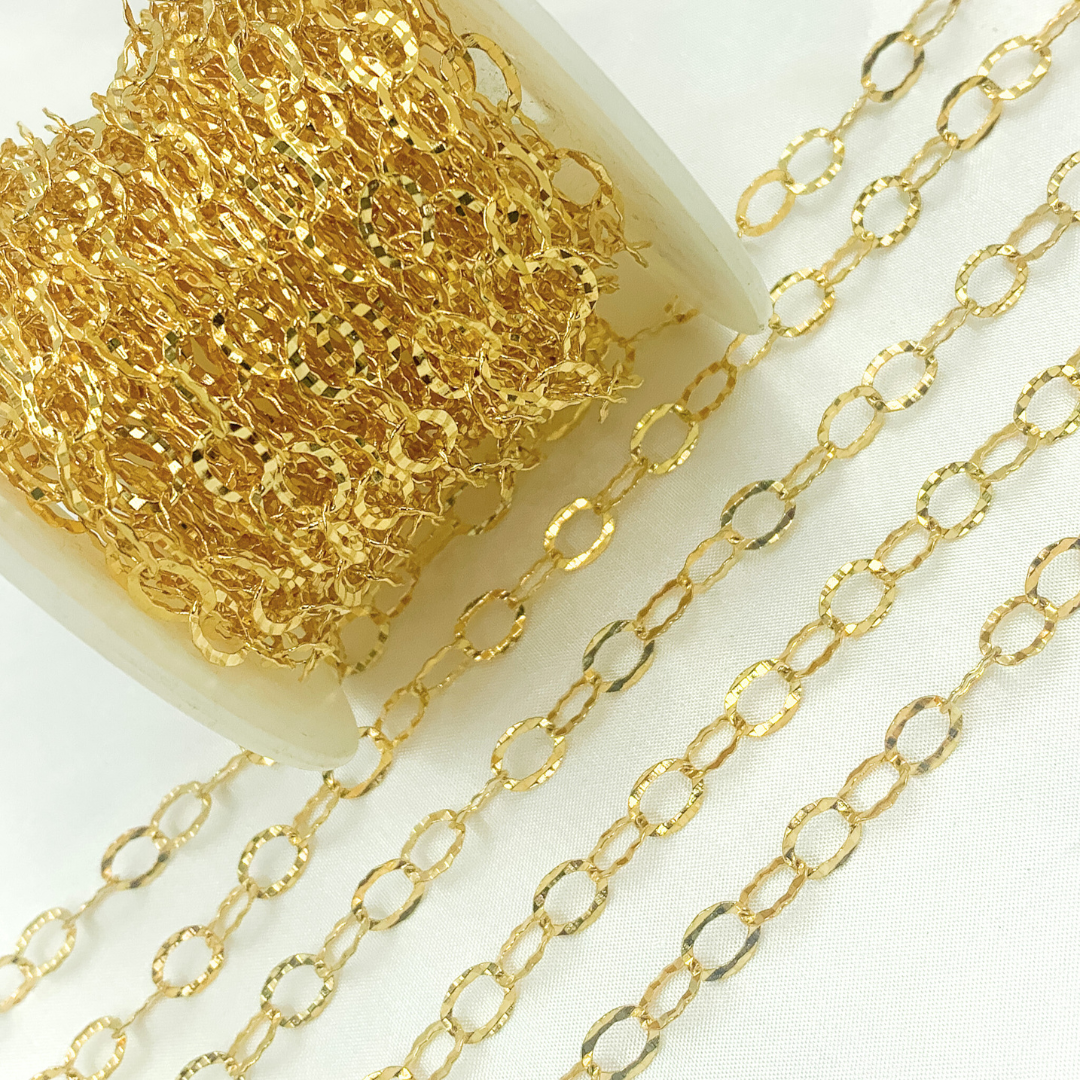 Y97GP. Gold Plated 925 Sterling Silver Hammered Round Link Chain