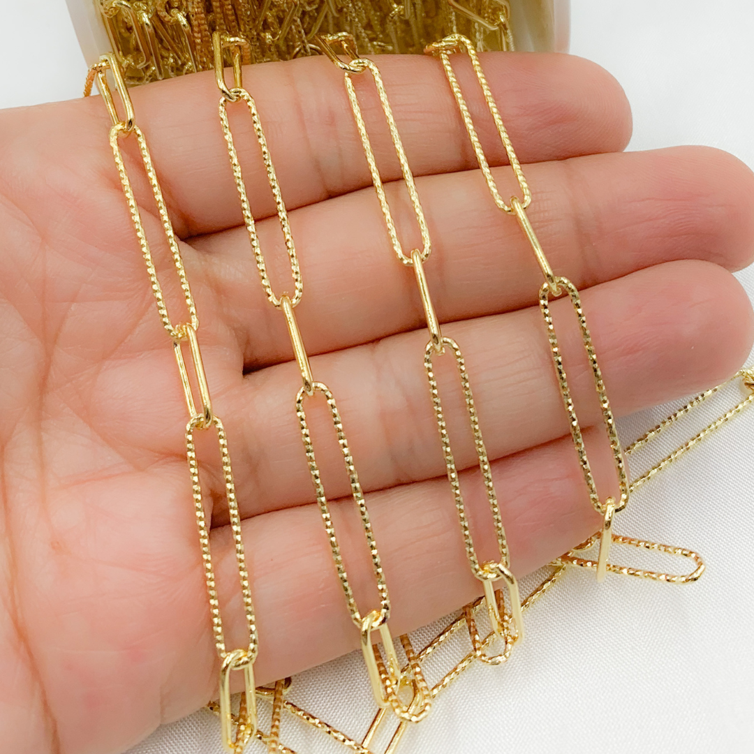 Sterling Silver Gold Plated Diamond Cut & Smooth Paperclip Chain