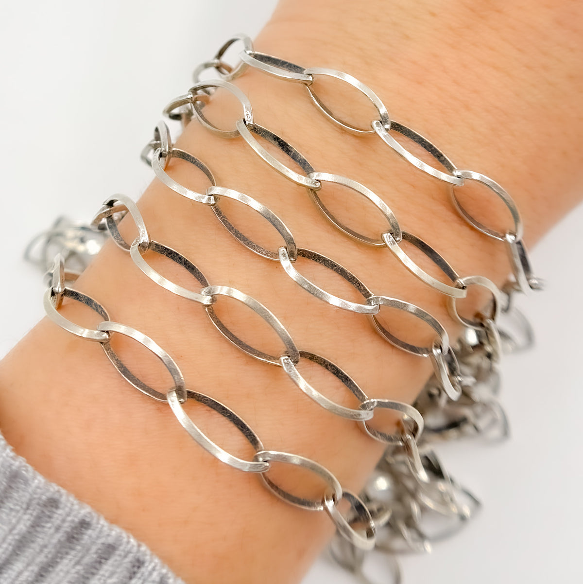 Oxidized Sterling Silver Marquis Shape Link Chain