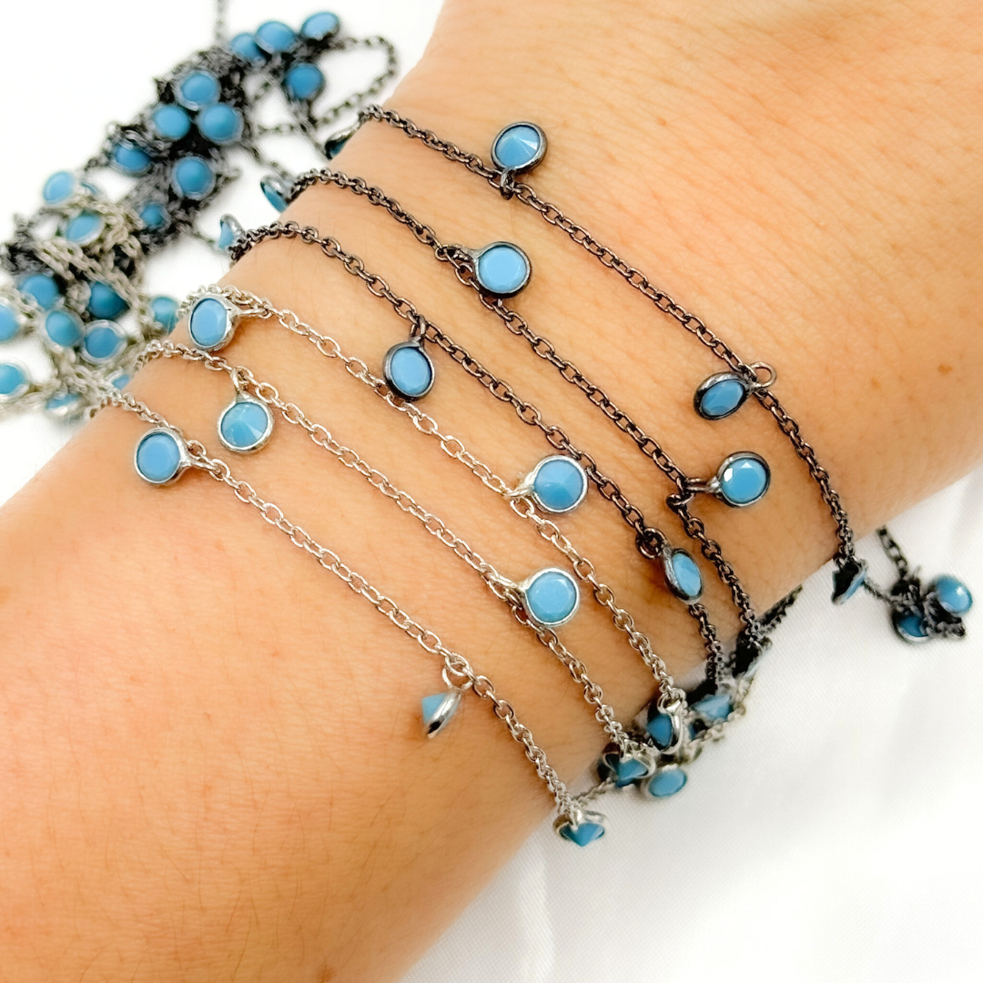 Blue Cubic Zirconia Round Shape Dangle Chain