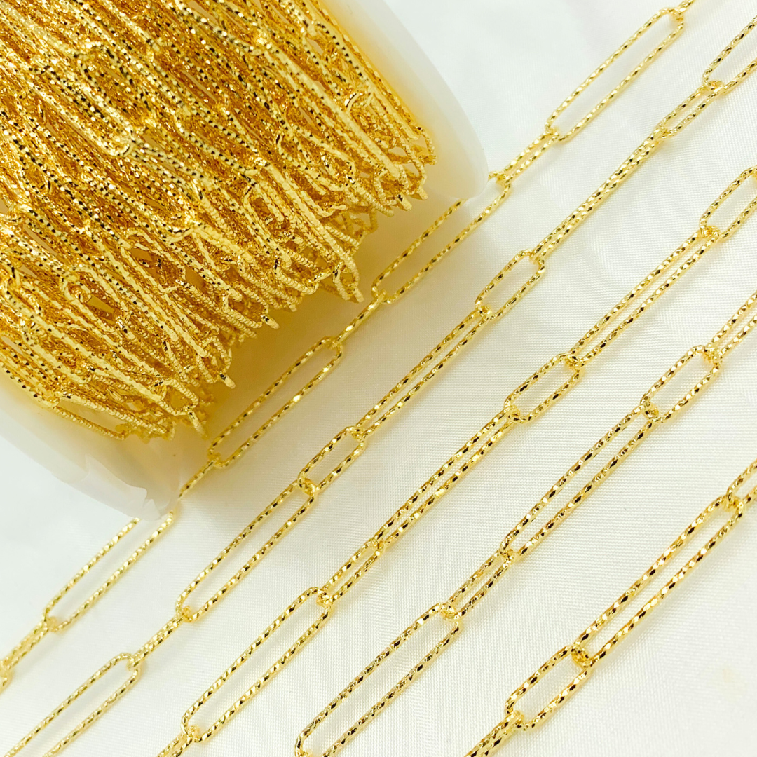 V4GP. Gold Plated 925 Sterling Silver Diamond Cut Short & Long Link Chain