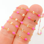Load image into Gallery viewer, Gold Filled Pink Color Enamel Marina Link Chain
