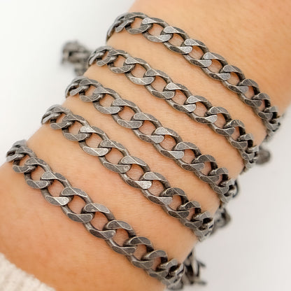 Sterling Silver Oxidized Flat Curb Chain
