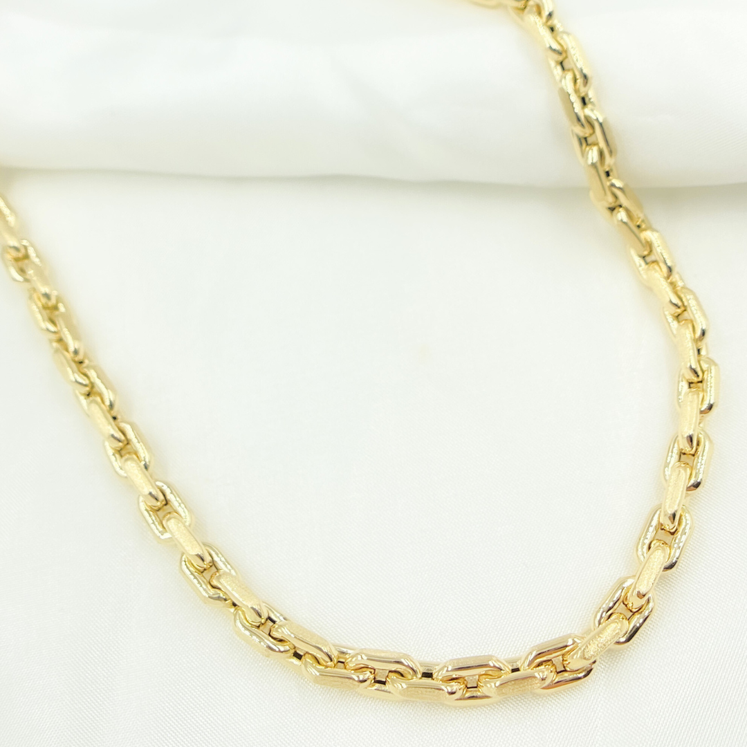 568277LSG. 14K Yellow Hollow Gold Smooth and Textured Oval Link Necklace