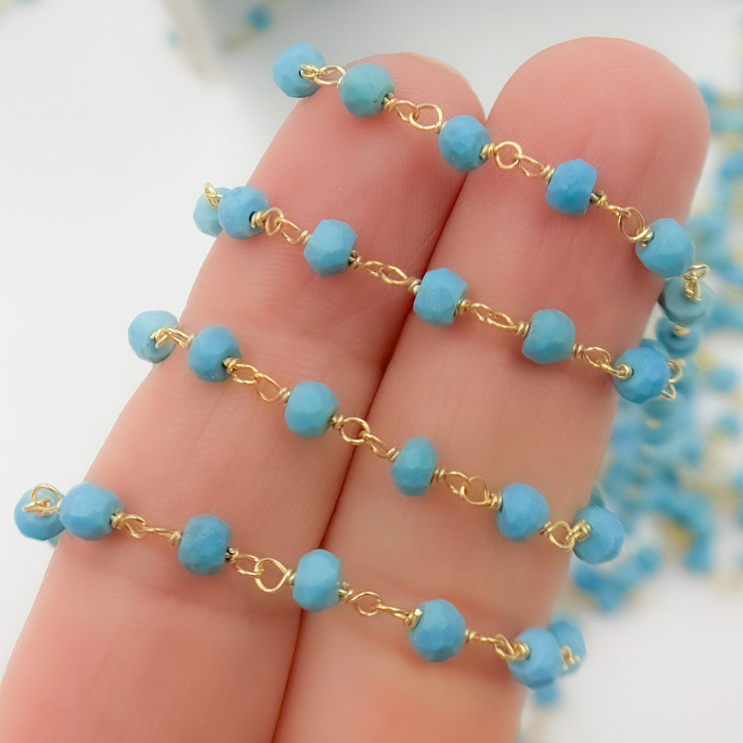 TRQ53. Gold Plated Sterling Silver Turquoise Wire Chain