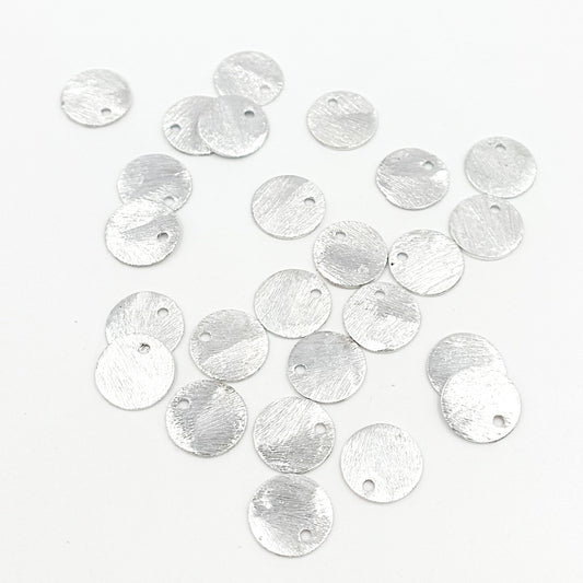 8MM White Sterling Silver Brushed Round Flat Disc Charm with a Single Hole