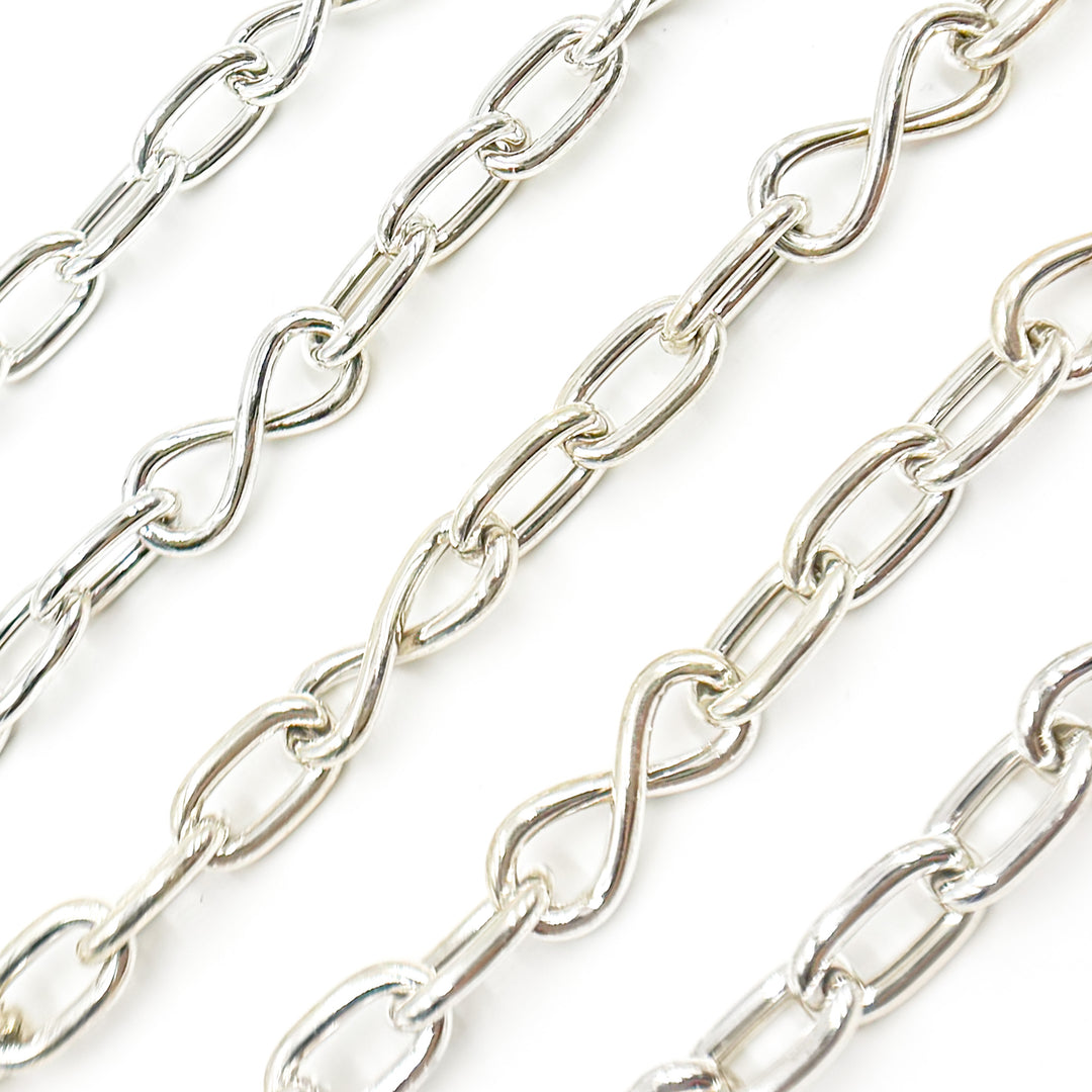 566MTSS. Sterling Silver Hollow Smooth Oval & Infinity Links Chain