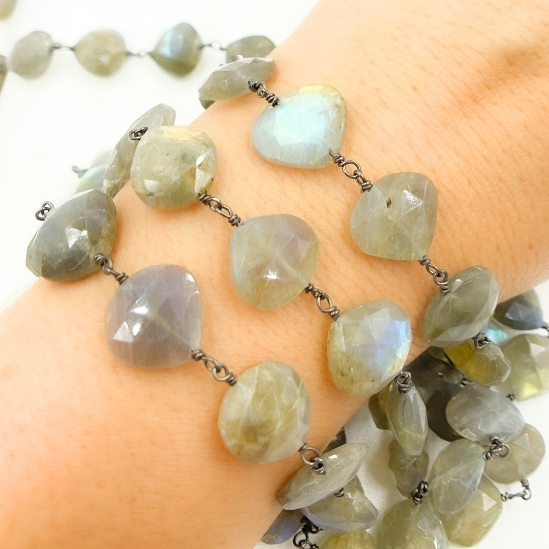 Labradorite Heart Shape Oxidized Wire Chain.