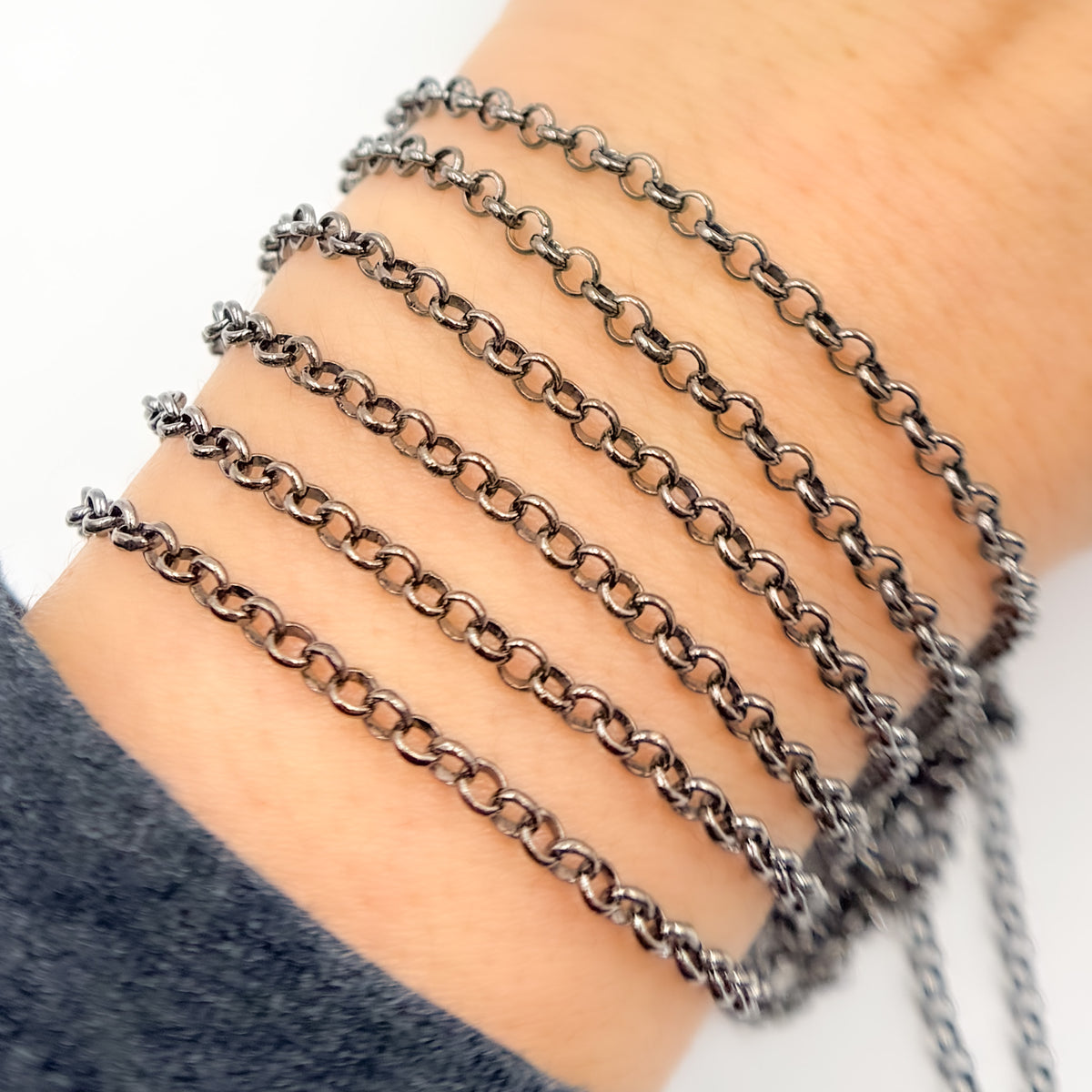 Black Rhodium Sterling Silver Rolo Link Chain