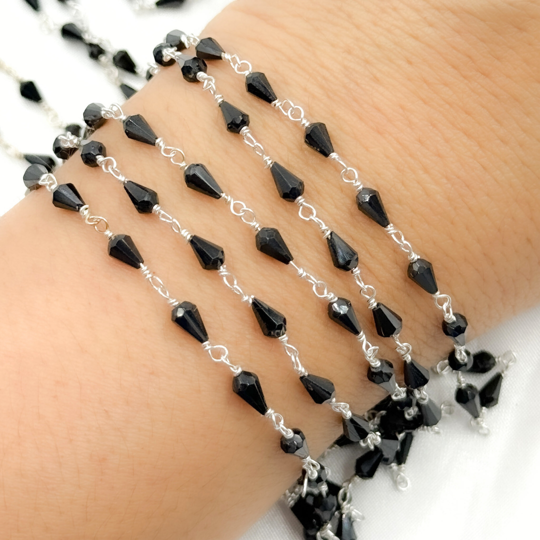 Black Spinel 925 Sterling Silver Wire Chain. BSP9