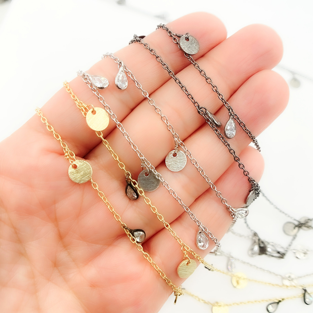 CZ Pear Shape & Disc Alternate Dangle Wire Chain