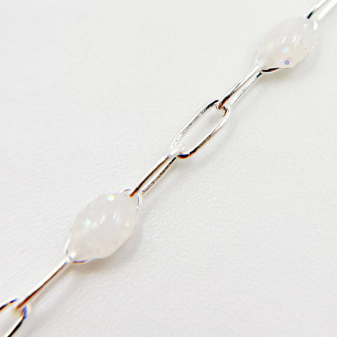 Sterling Silver White Color Opal Enamel Cable Chain