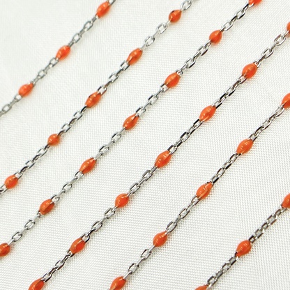 Sterling White Silver Enamel Orange Color Cable Chain