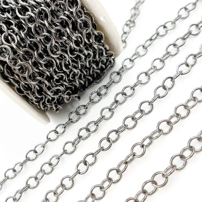 Black Rhodium  Sterling Silver Round Link Chain