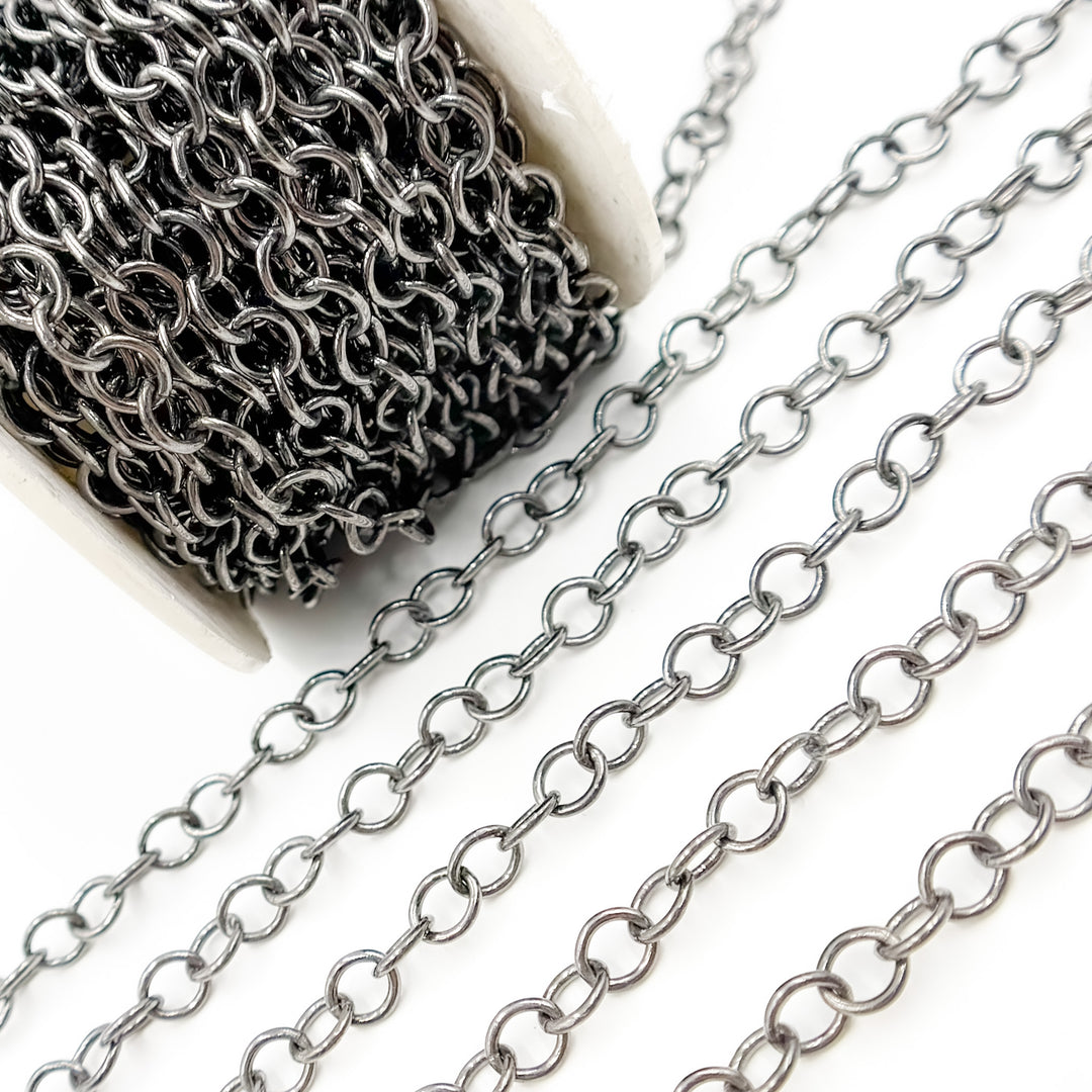 V270BR. Black Rhodium  Sterling Silver Round Link Chain