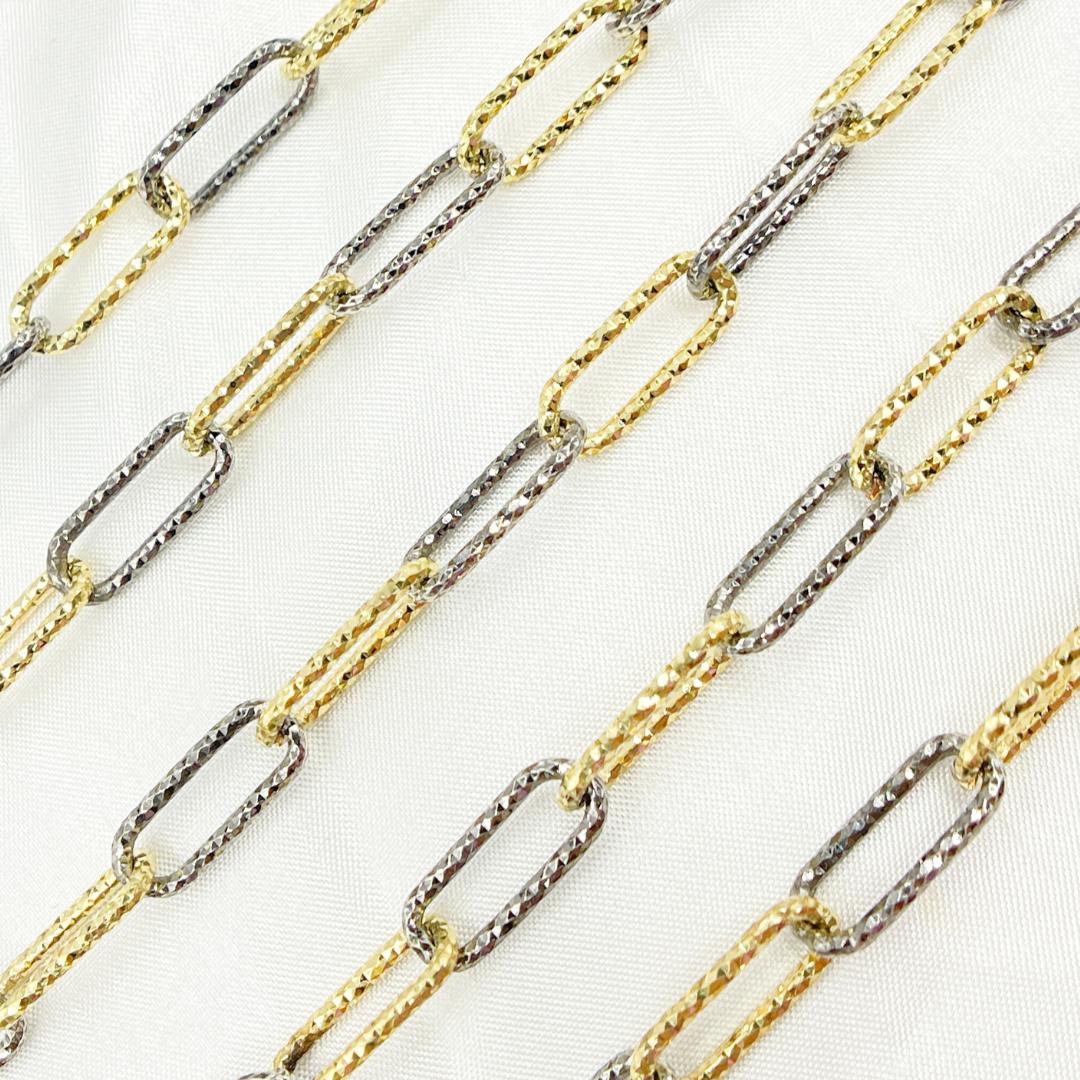 Black Rhodium & Gold Plated 925 Sterling Silver Diamond Cut Paperclip Chain