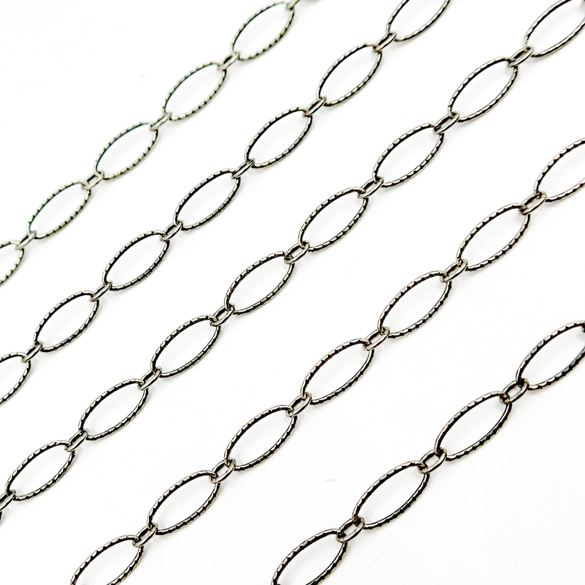 Oxidized Sterling Silver Hammered Oval & Smooth Round Link Chain