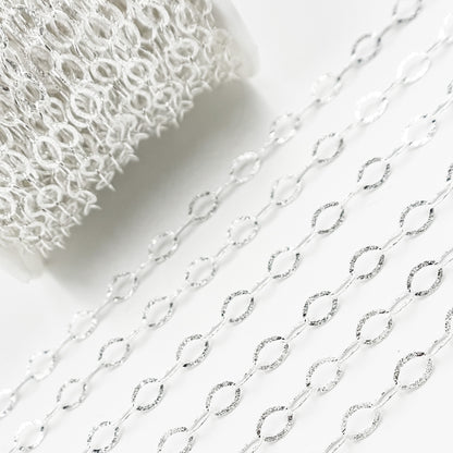 Sterling Silver Oval Textured Cable Link Chain