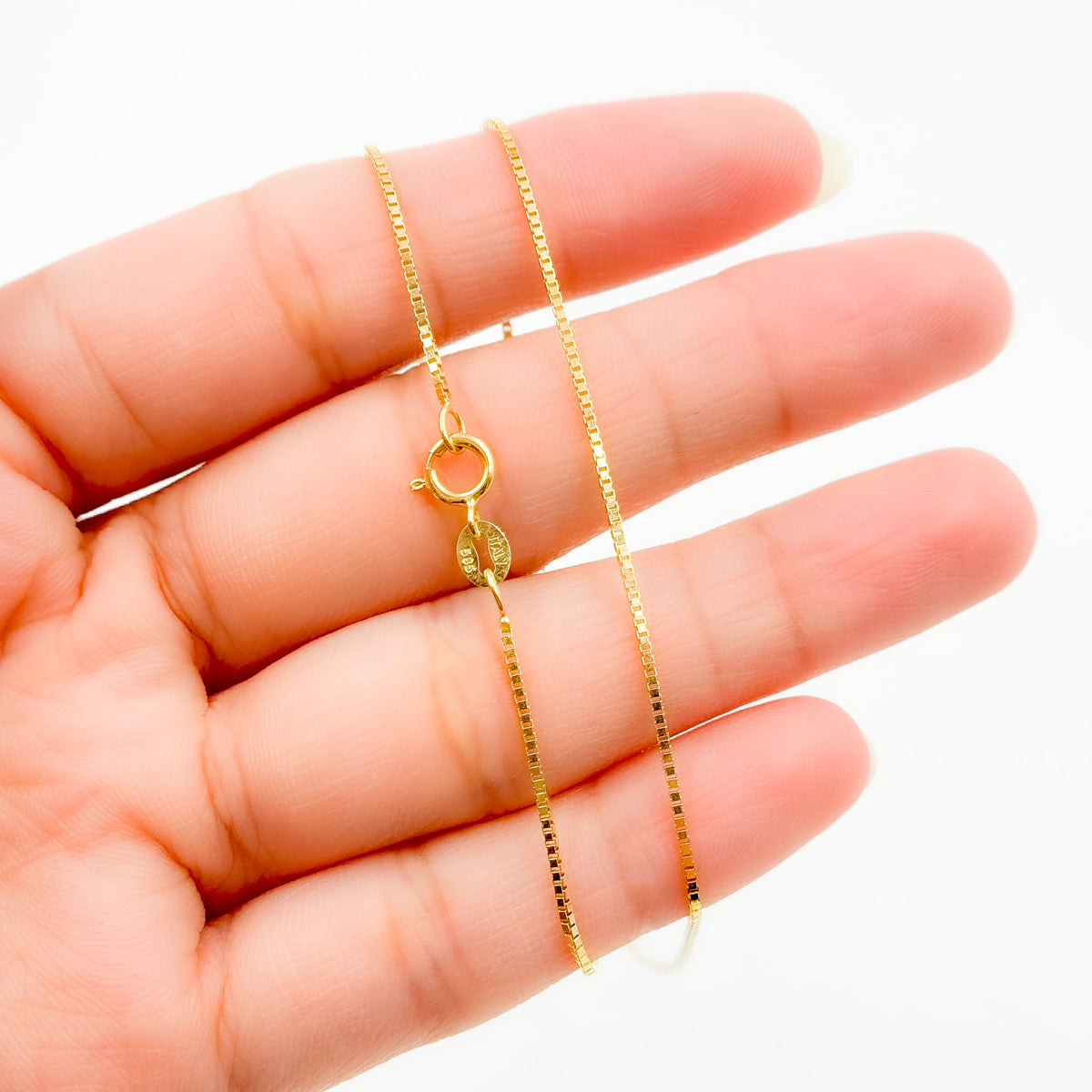 058VED. 14K Solid Gold Link Box Chain
