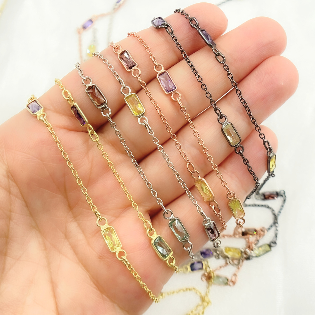 Multi Color Cubic Zirconia Rectangular Shape Connected Chain