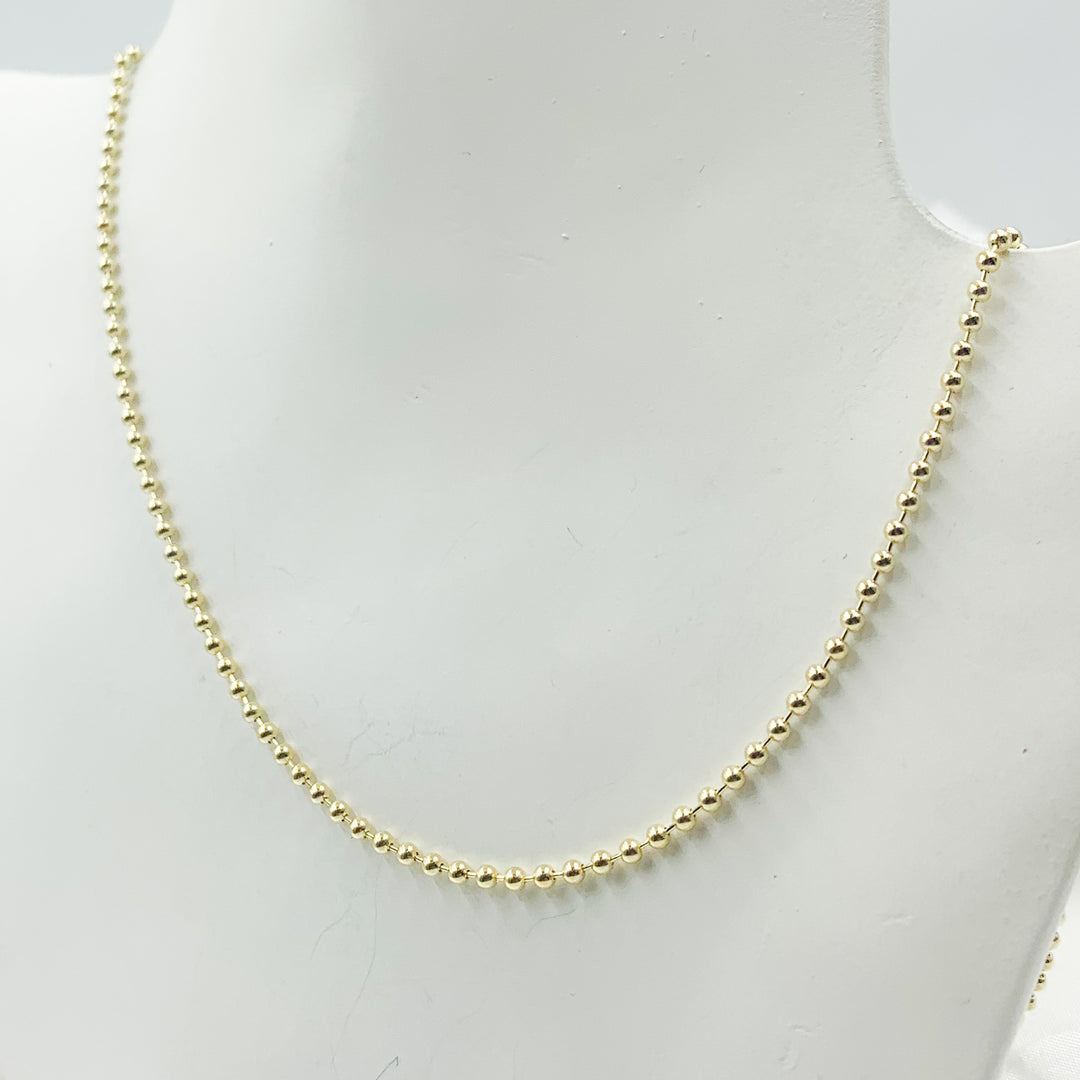 180CP. 14K Solid Yellow Gold Ball Necklace