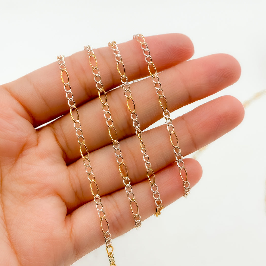 2431CTT. Gold Filled and Sterling Silver Figaro Style Chain